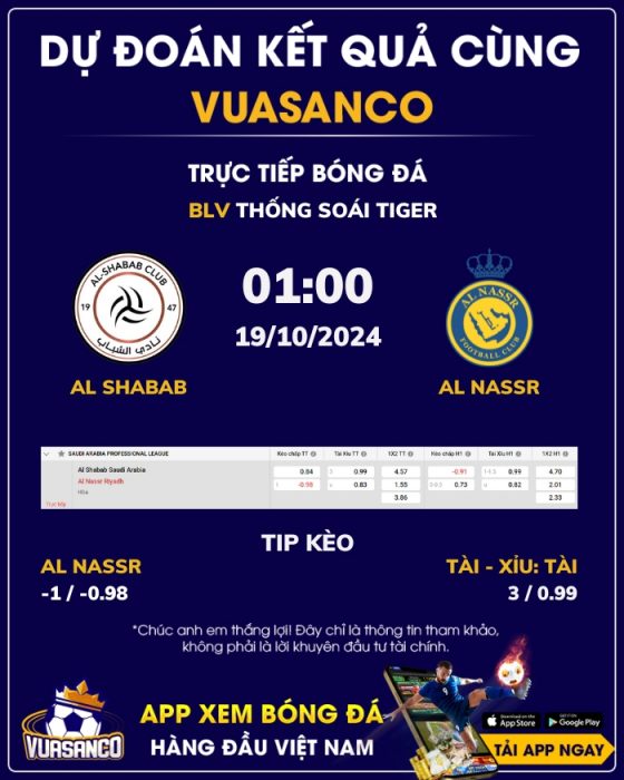 Soi kèo Al Shabab vs Al Nassr – 01h00 – 19/10 – VĐQG Ả Rập Xê Út