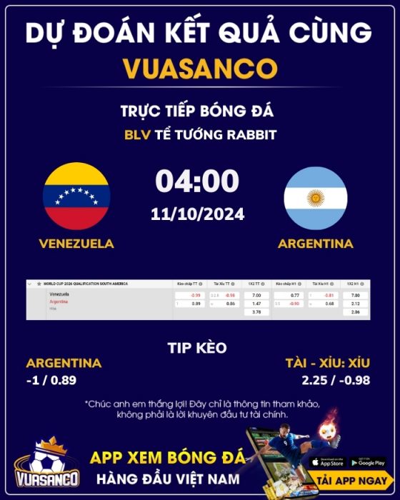 Soi kèo Venezuela vs Argentina – 01h45 – 11/10 – VL World Cup Nam Mỹ 2026